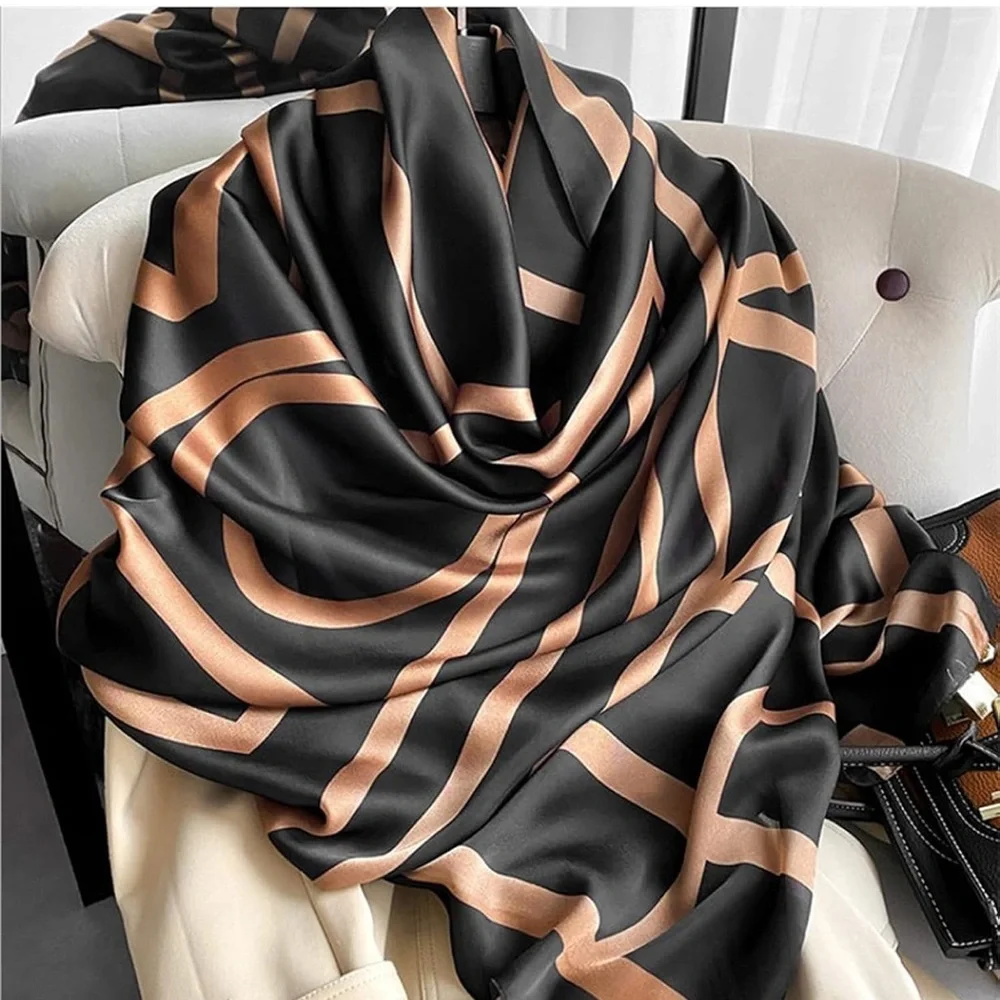 Black and Gold Silk Feeling Scarf